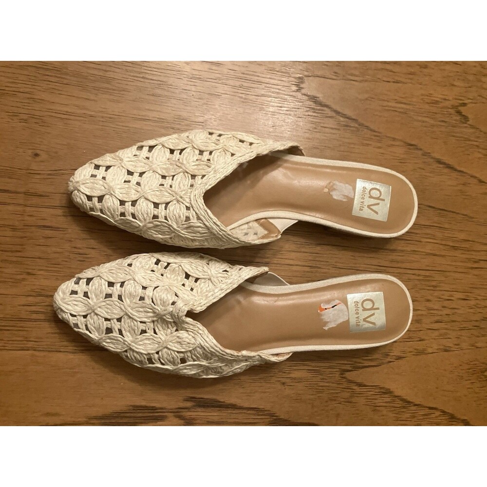 DV by Dolce Vita Women's 9.5 Beige Dooley Raffia Pointed Toe Mule Flats